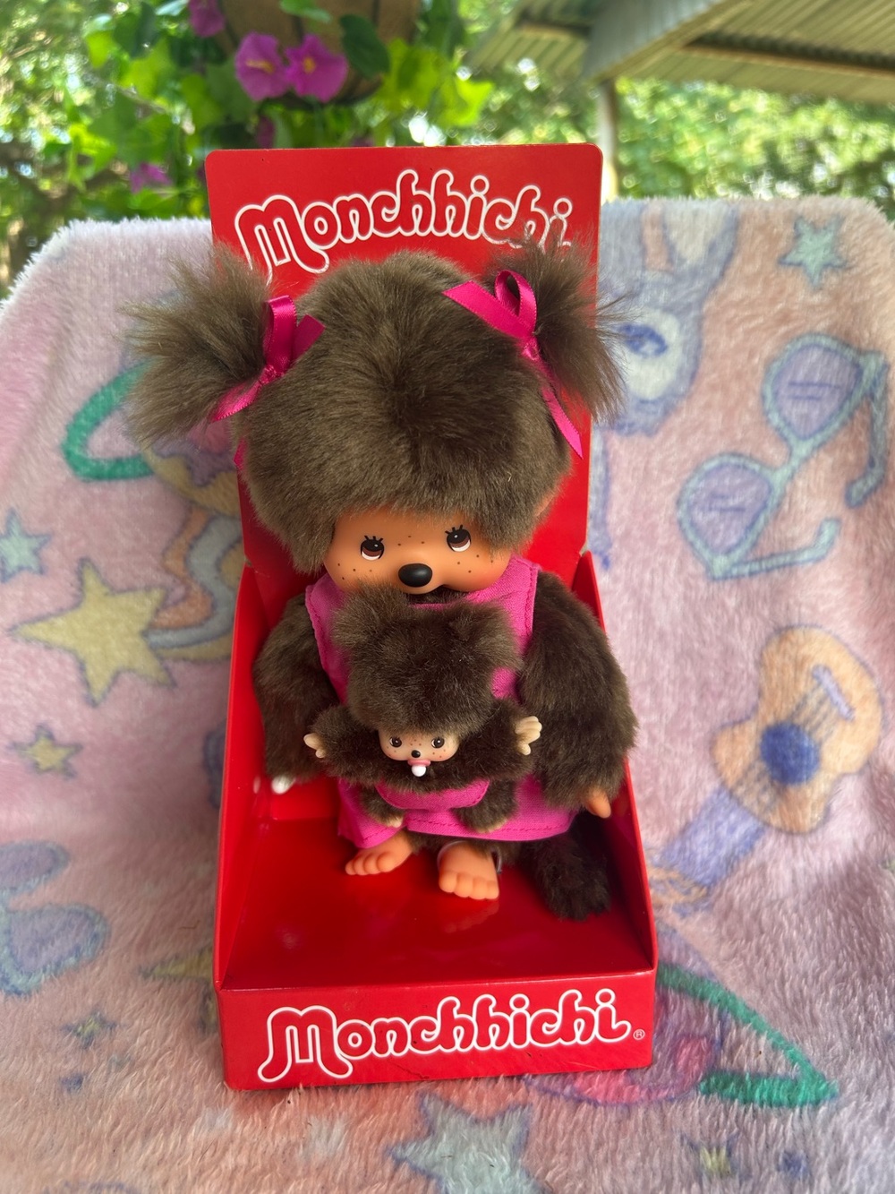 Monchhichi Doll with Baby in Pink Outfit